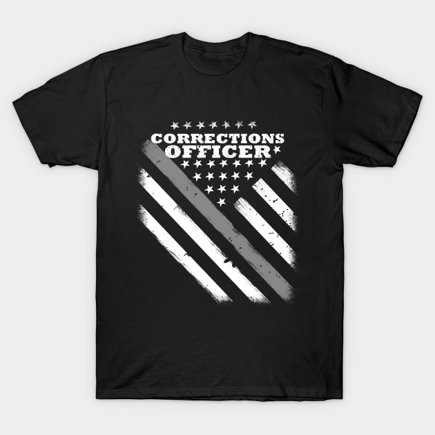 Corrections Officer Flag - Thin Silver Line American Flag T-Shirt by bluelinemotivation